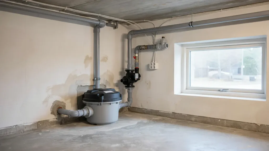 installation av avloppspump och backventil i kallare i arstadal 1397