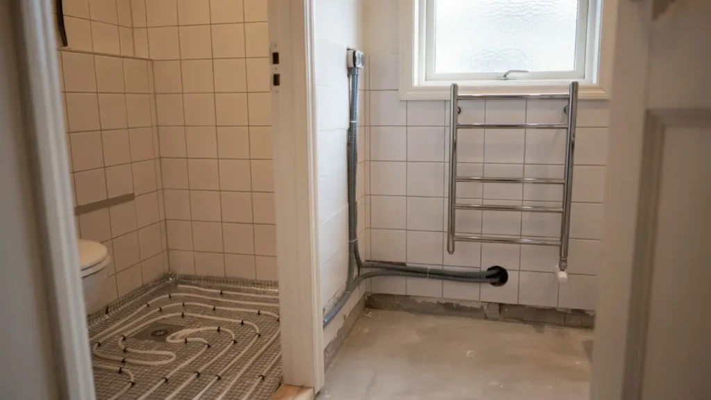 installation av golvvarme och handdukstork i badrum i midsommarkransen 1539